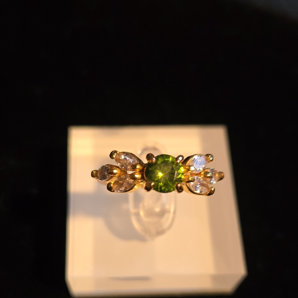 Gold Over Silver Peridot Ring, 7.5